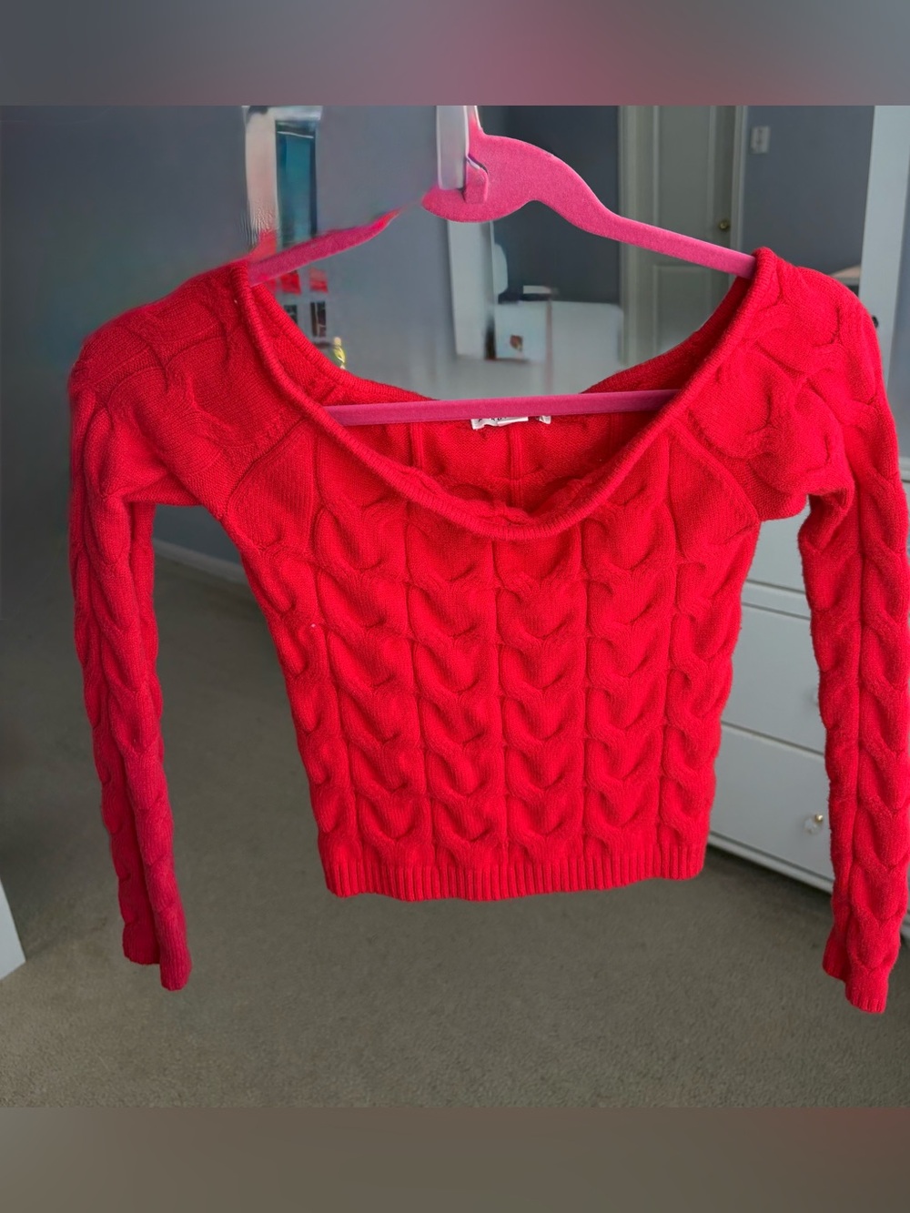 Aeropostale Red Off-the-Shoulder Cable Knit Sweater Top